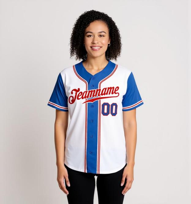 Custom White & Blue Raglan Sleeves Baseball Jersey