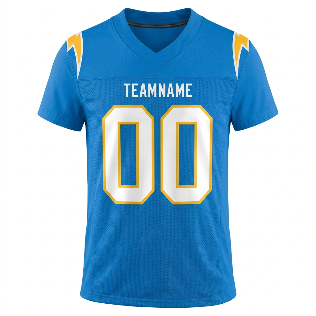 Custom Powder Blue & White/Gold Football Jersey