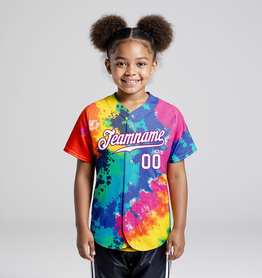 Custom Tie Dye White & Purple Baseball Jersey