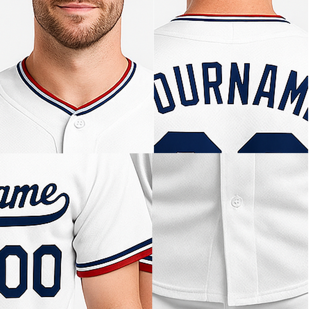 Custom White & Navy-Red Baseball Jersey