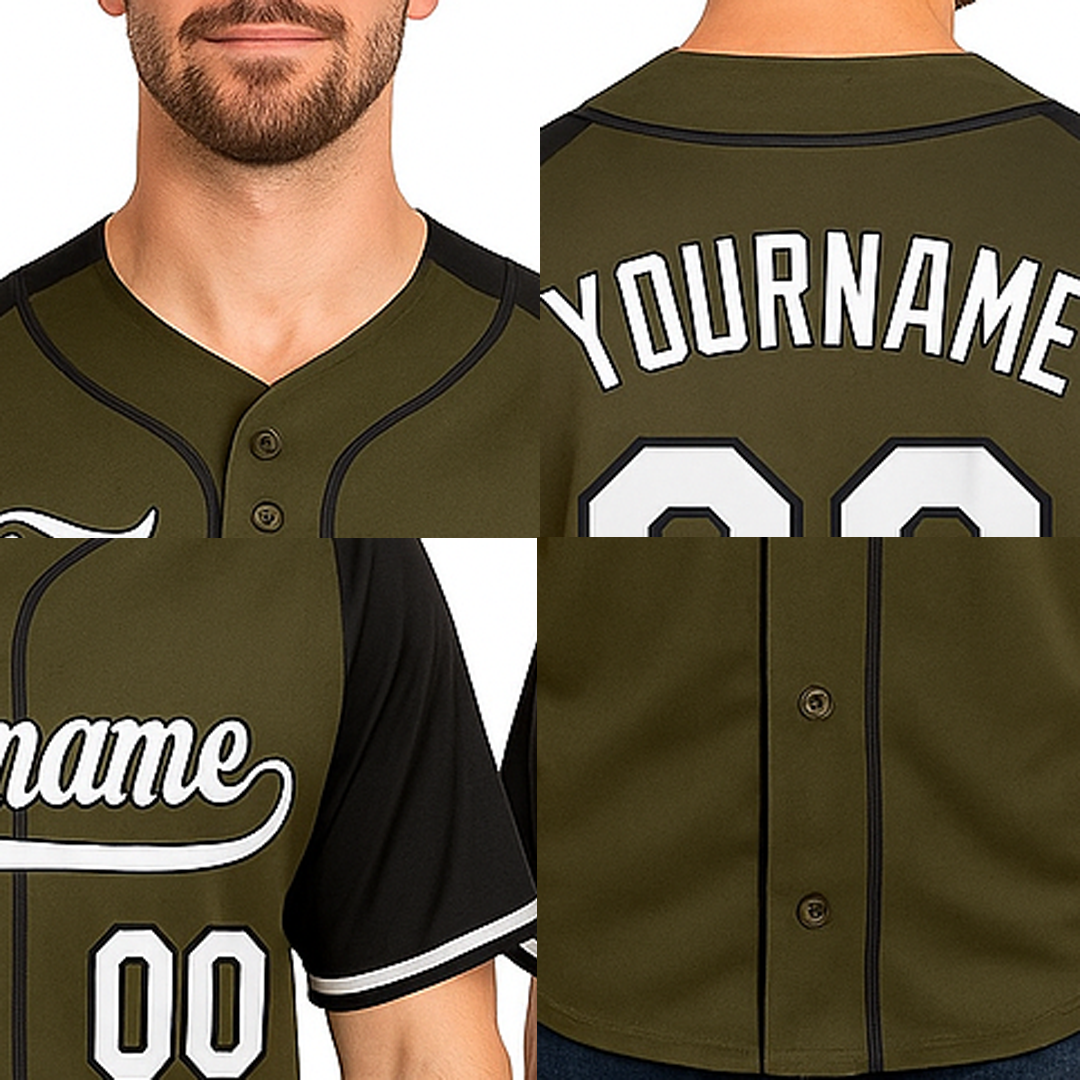 Custom Olive & White-Black Baseball Jersey
