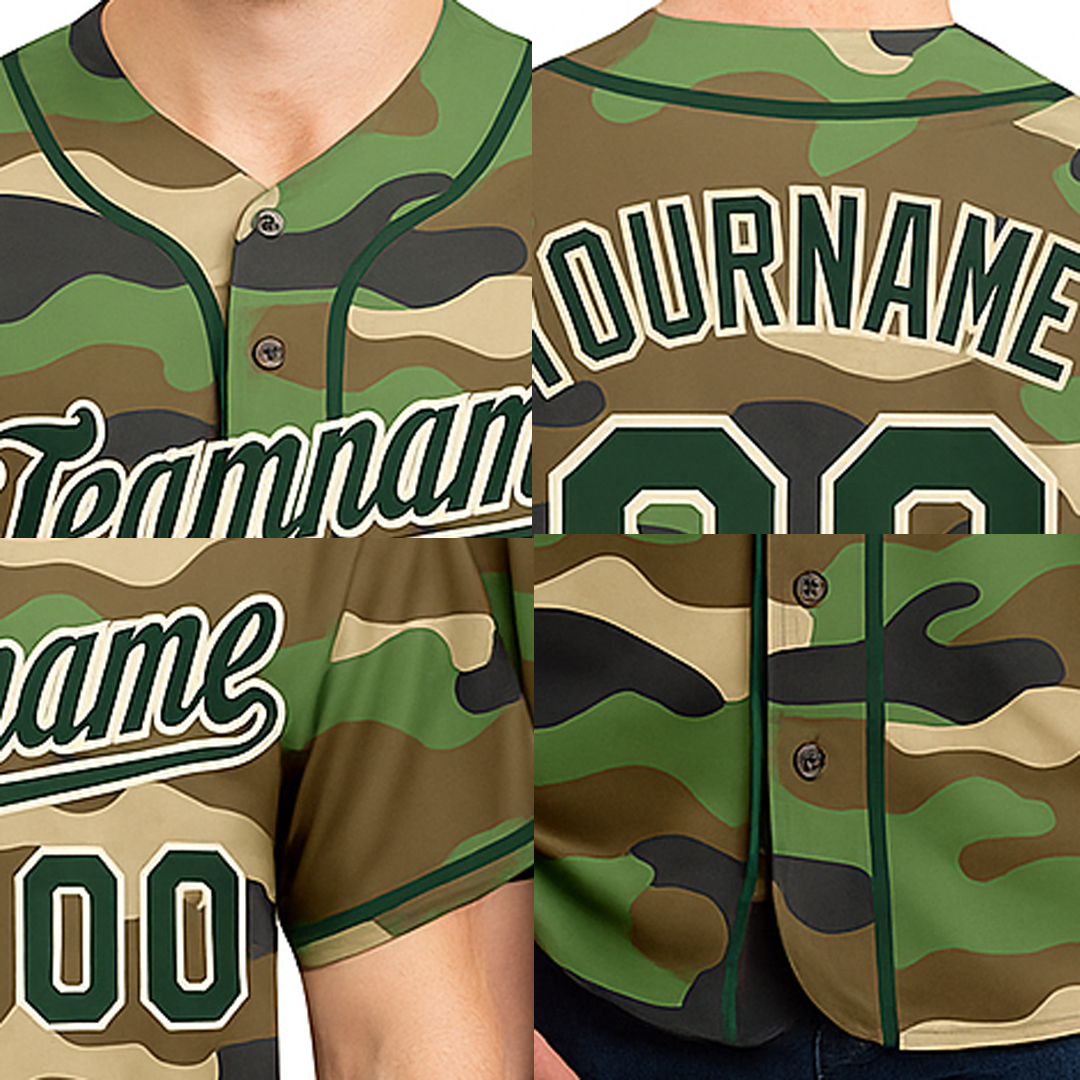 Custom Camo Green & White Salute To Service Baseball Jersey