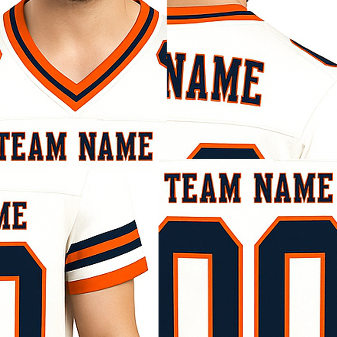 Custom Cream & Navy/Orange Football Jersey