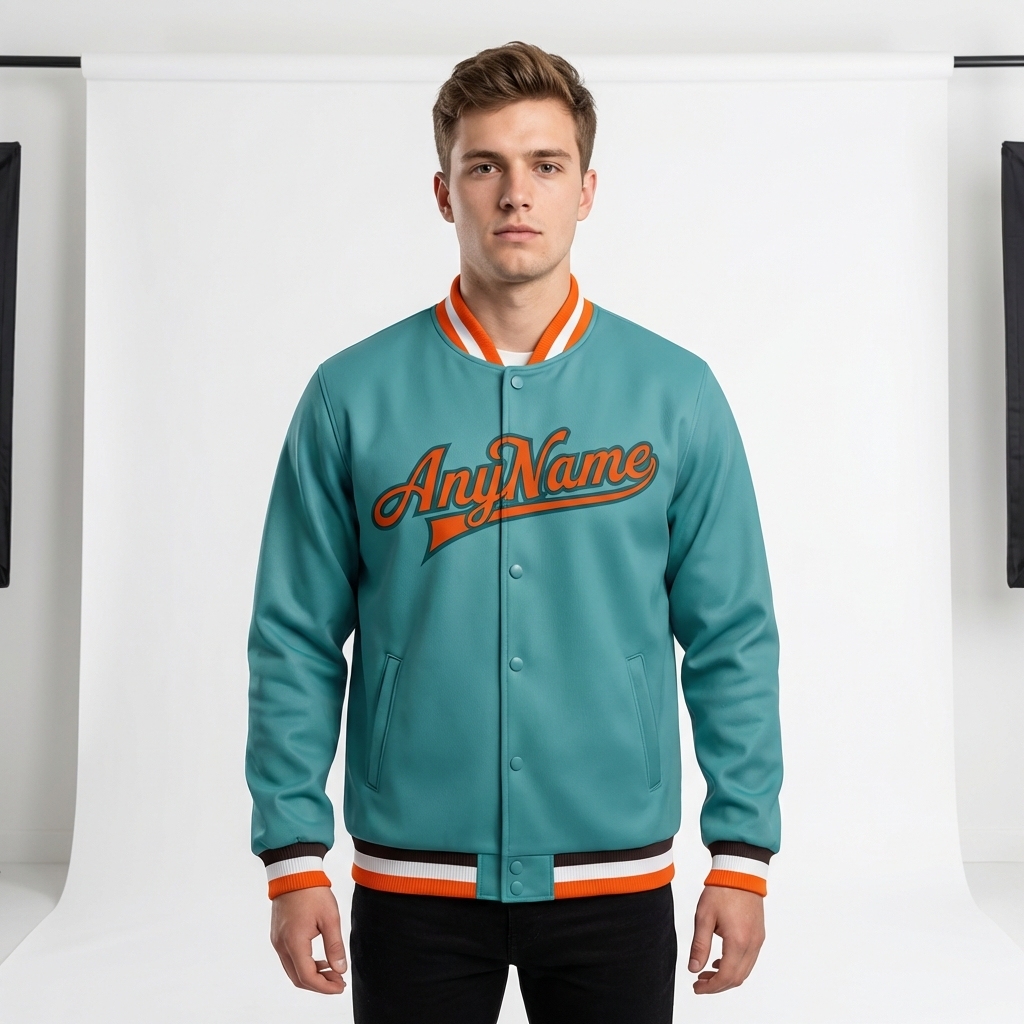 Custom Aqua & Orange/White Full-Snap Fleece Jacket
