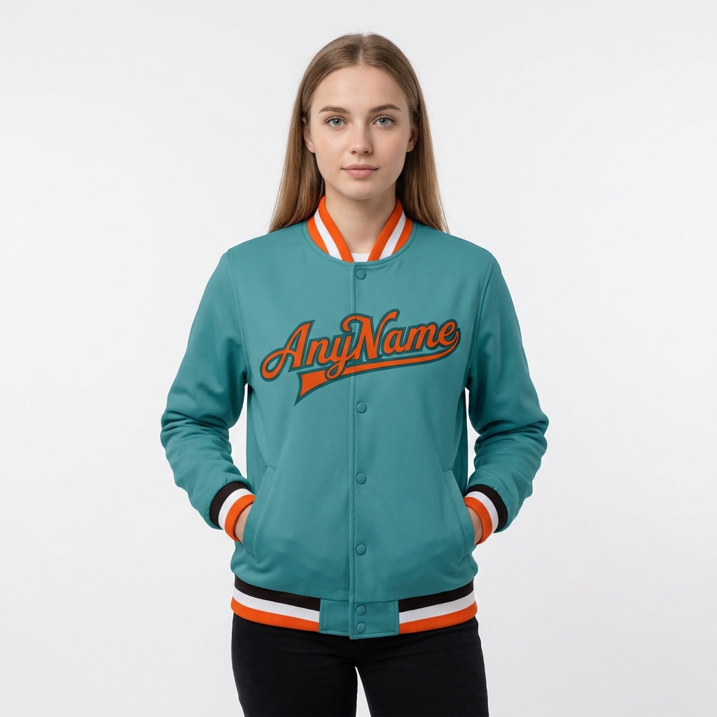 Custom Aqua & Orange/White Full-Snap Fleece Jacket