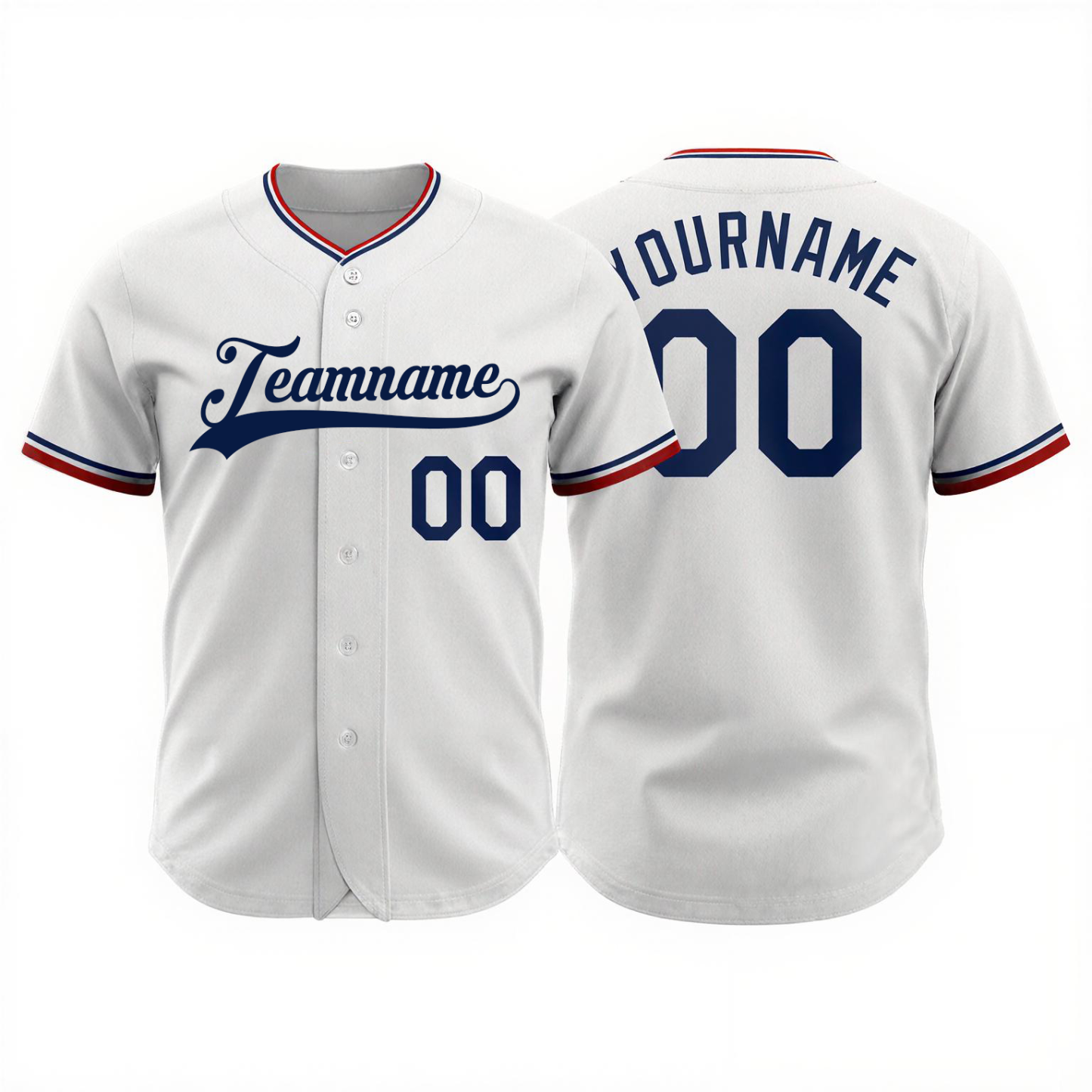 Custom White & Navy-Red Baseball Jersey