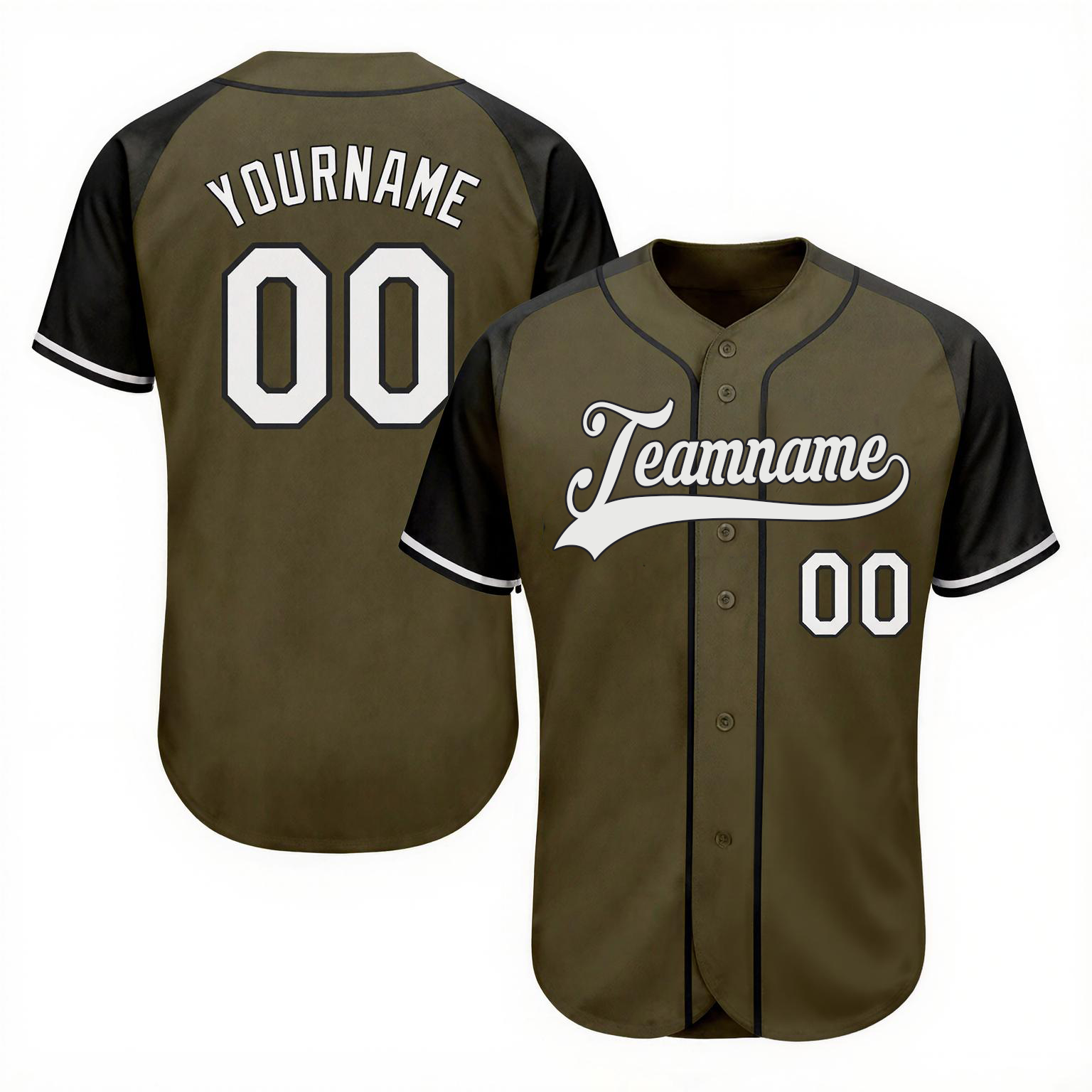 Custom Olive & White-Black Baseball Jersey