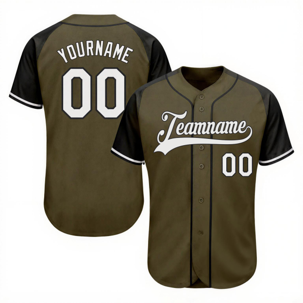Custom Olive & White-Black Baseball Jersey