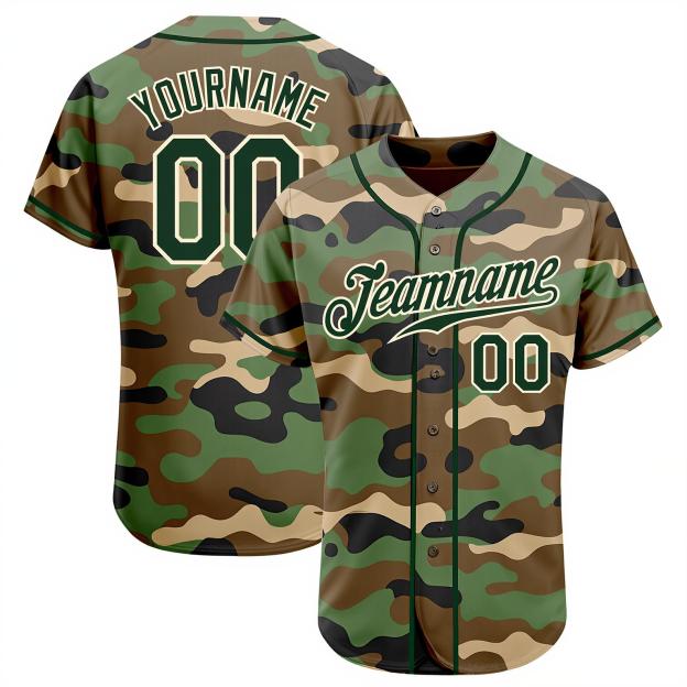 Custom Camo Green & White Salute To Service Baseball Jersey