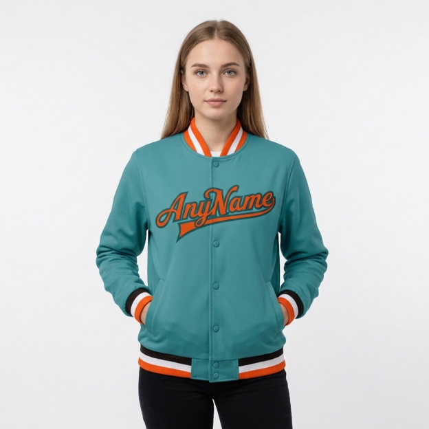Custom Aqua & Orange/White Full-Snap Fleece Jacket