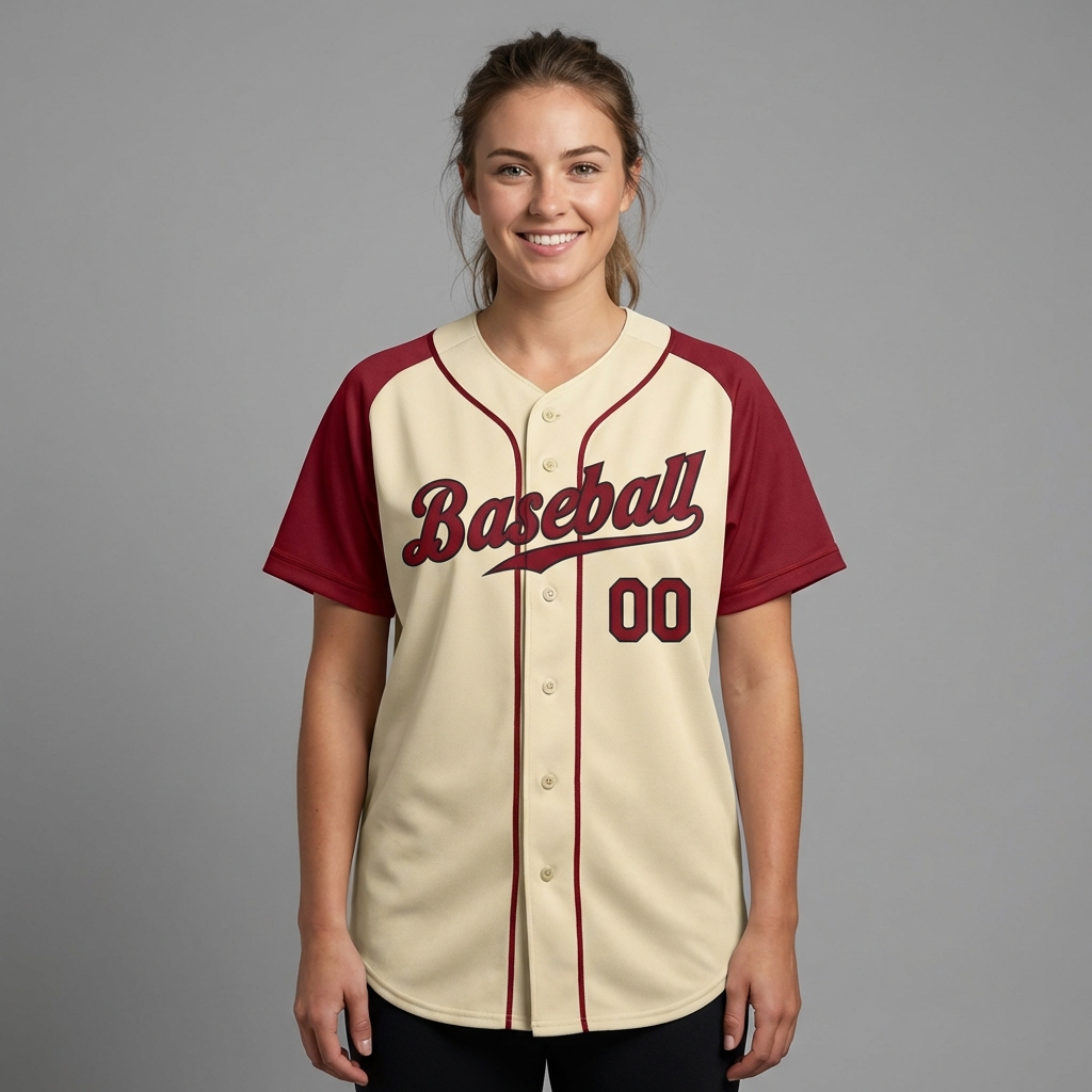 Custom Cream & Burgundy/Black Raglan Sleeves Baseball Jersey