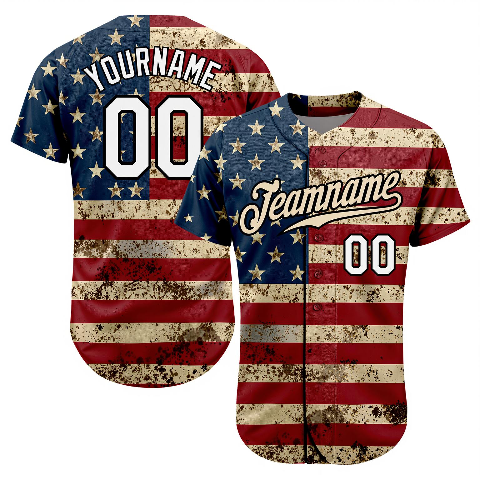 Custom White & Red/Navy 3D Flag Fashion Baseball Jersey