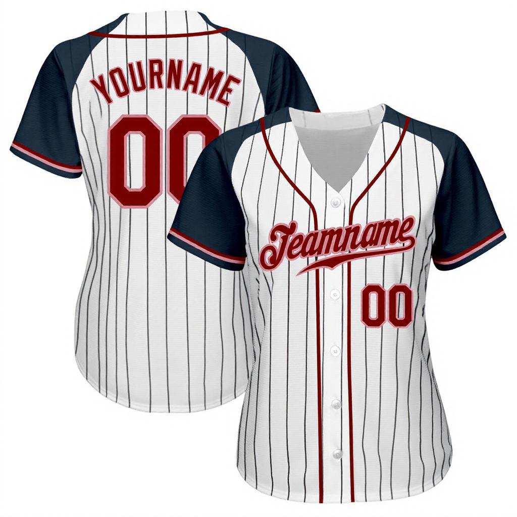 Custom White & Navy Pinstripes Raglan Sleeves Baseball Jersey