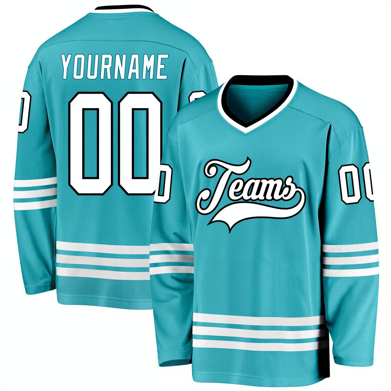 Custom Aqua & White/Navy Hockey Jersey