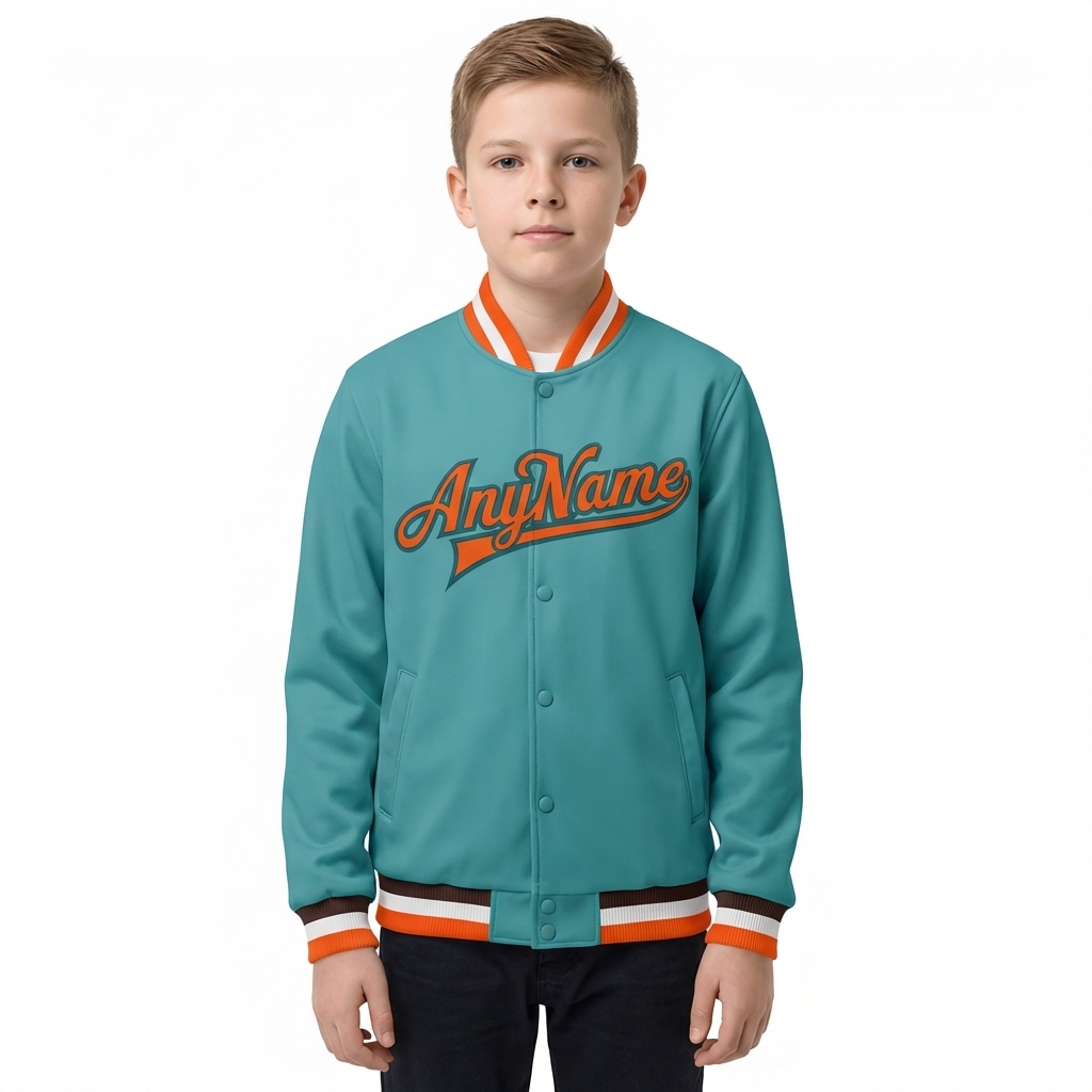 Custom Aqua & Orange/White Full-Snap Fleece Jacket