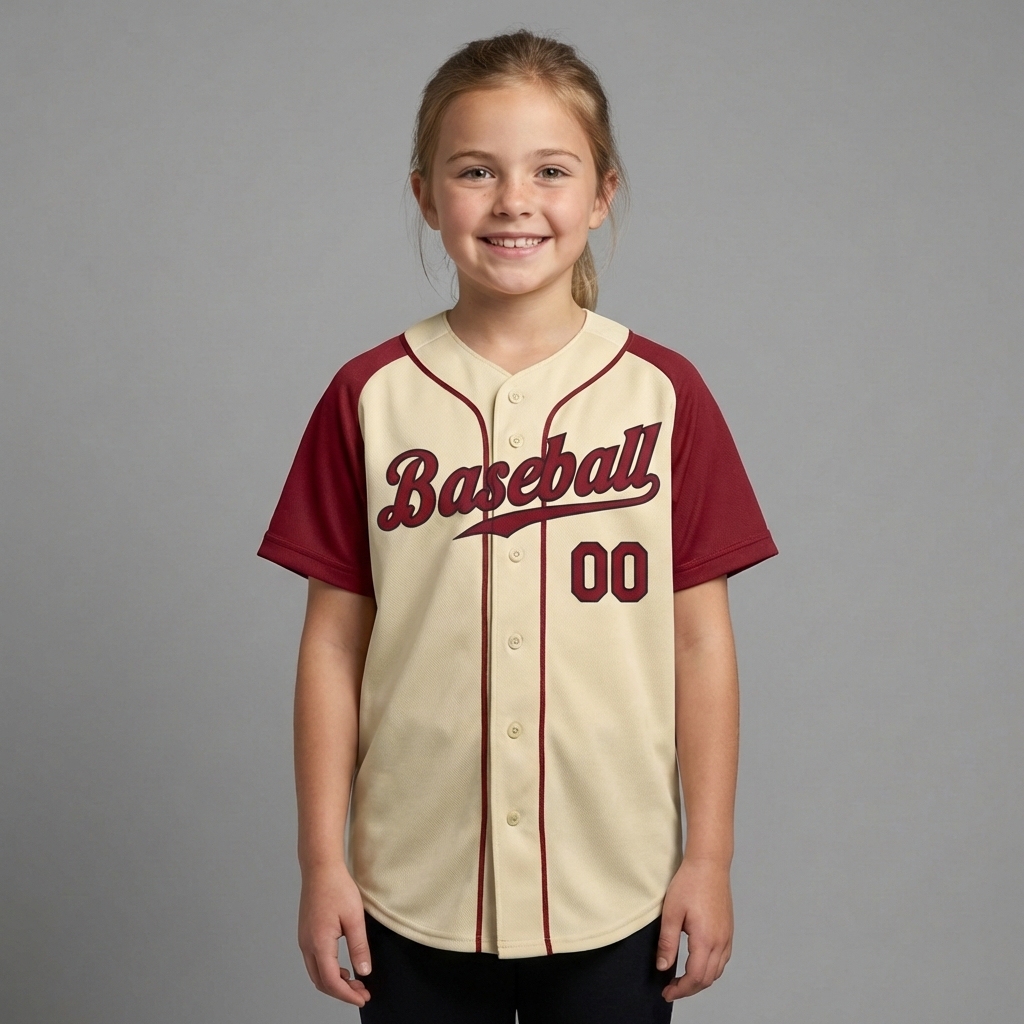 Custom Cream & Burgundy/Black Raglan Sleeves Baseball Jersey