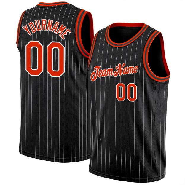 Custom Black & Red/White Pinstripes Basketball City Edition Jersey