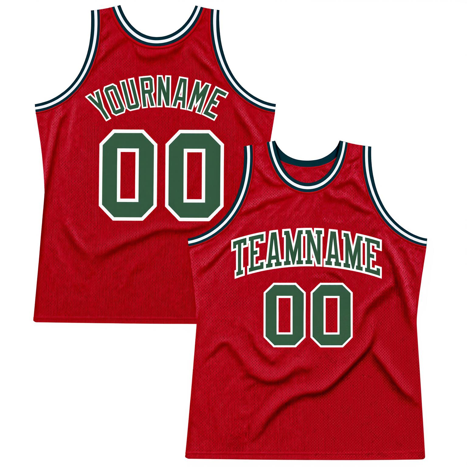 Custom Red & Green/White Basketball Throwback Jersey