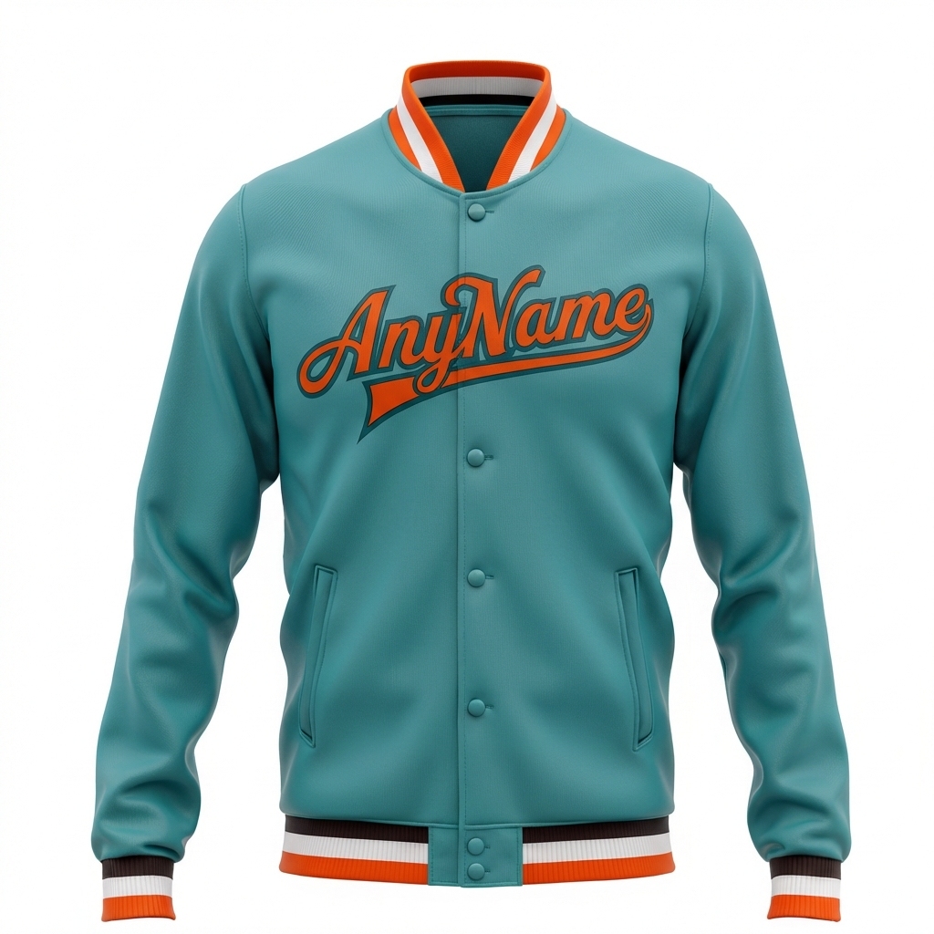 Custom Aqua & Orange/White Full-Snap Fleece Jacket