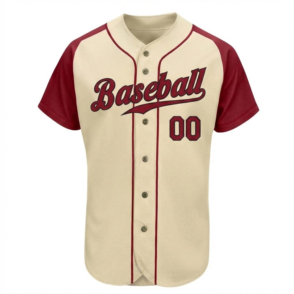 Custom Cream & Burgundy/Black Raglan Sleeves Baseball Jersey