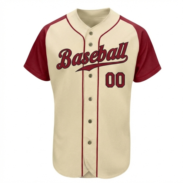 Custom Cream & Burgundy/Black Raglan Sleeves Baseball Jersey