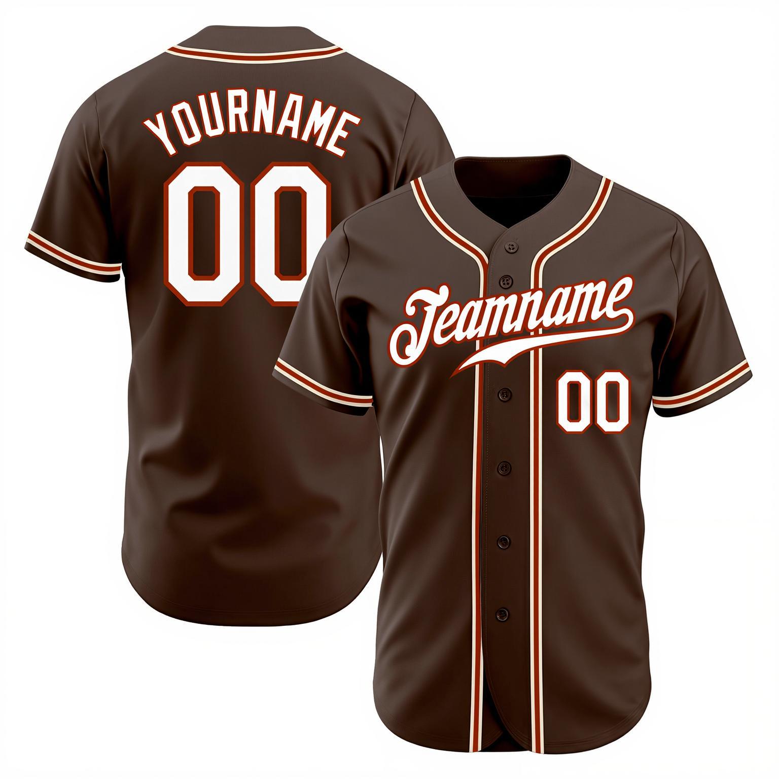 Custom Brown & White/Red Baseball Jersey