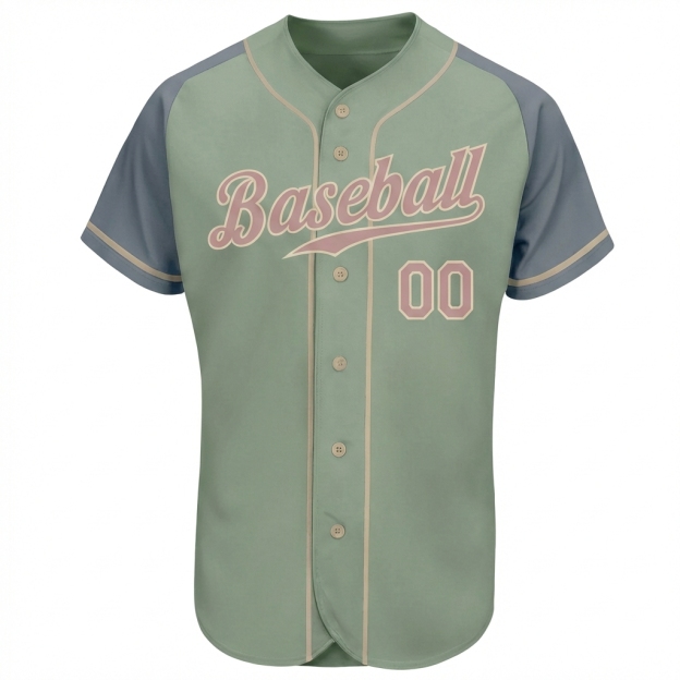 Custom Green & Grey/Pink Raglan Sleeves Baseball Jersey