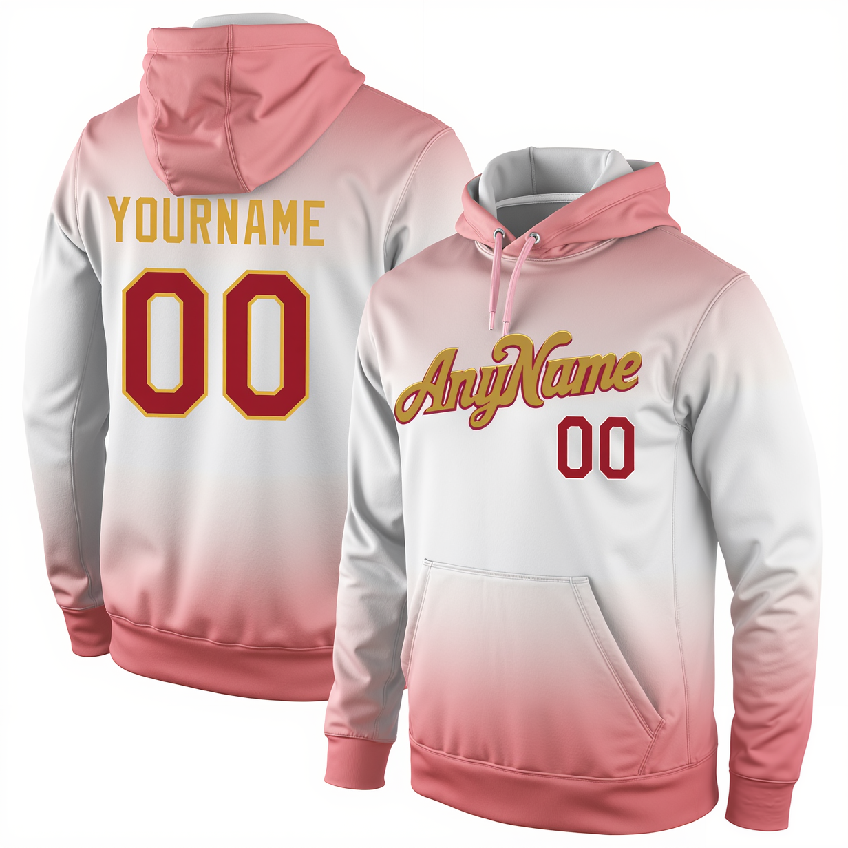 Custom Pink & Gold/Red Pullover Sports Sweatshirt Hoodie