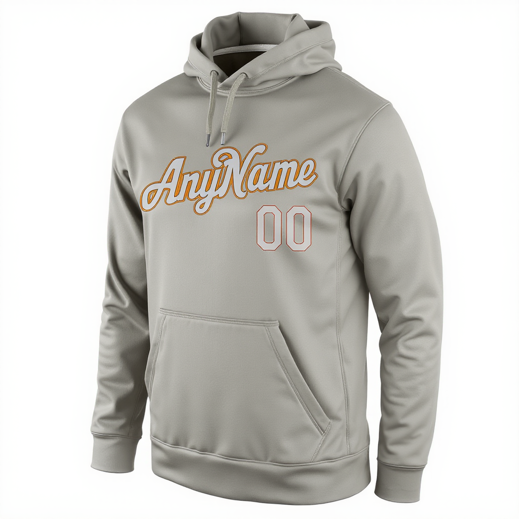 Custom Grey & Orange Pullover Sports Sweatshirt Hoodie