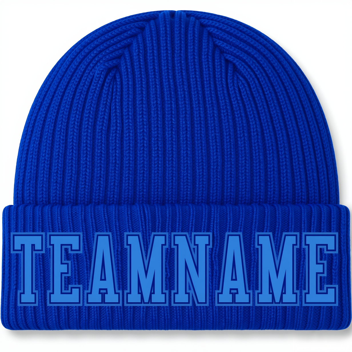 Custom Royal Blue Stitched Cuffed Knit Hat