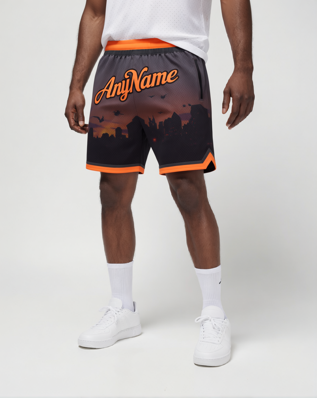 Custom 3D Pattern Black & Orange Halloween Throwback Shorts
