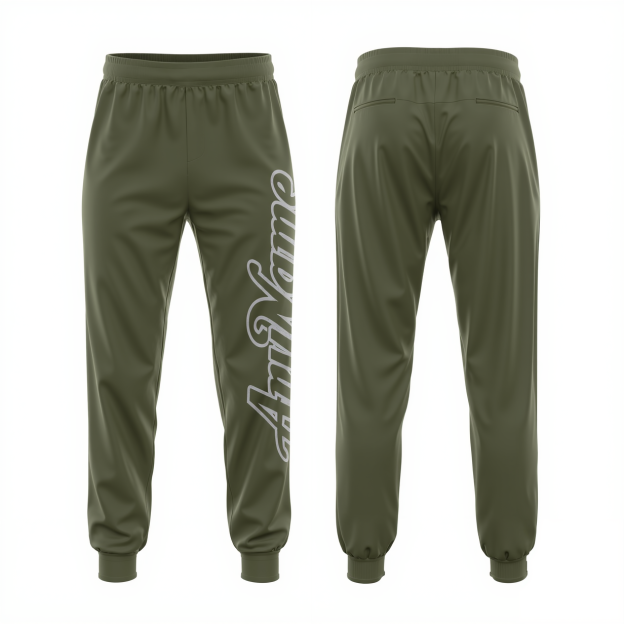 Custom Olive & White Fleece Jogger Sweatpants