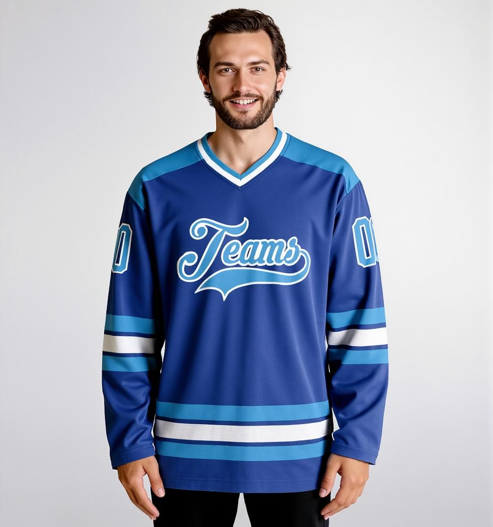 Custom Royal Blue & Sky Blue/White Hockey Jersey