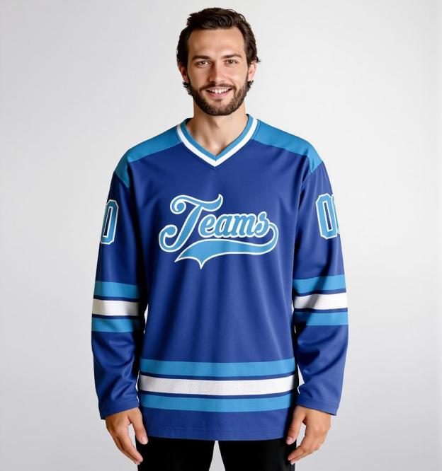 Custom Royal Blue & Sky Blue/White Hockey Jersey