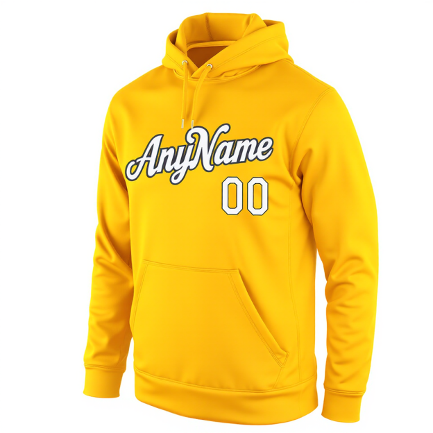 Custom Yellow & White/Black Pullover Sports Sweatshirt Hoodie