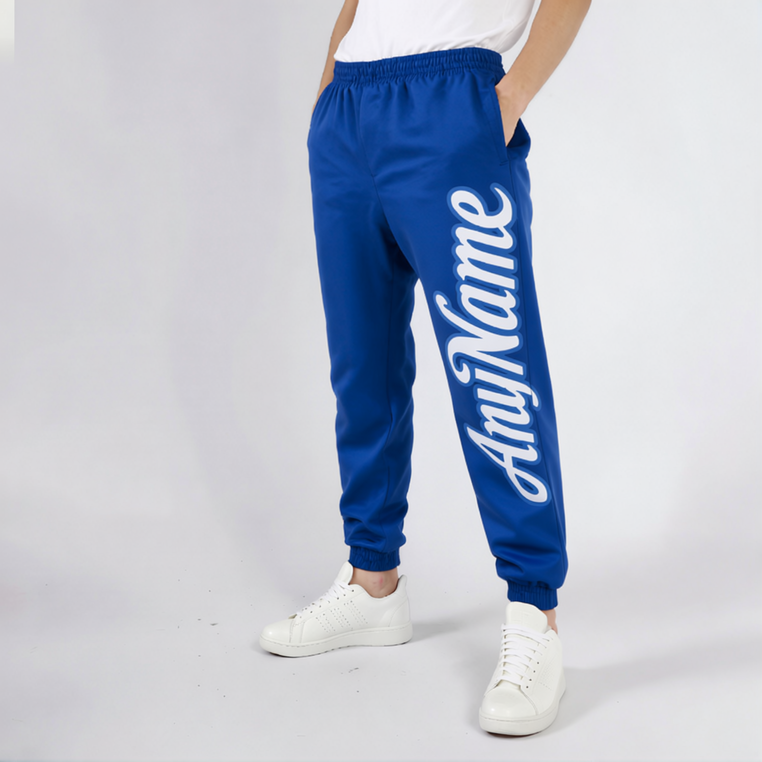 Custom Blue & White Fleece Jogger Sweatpants