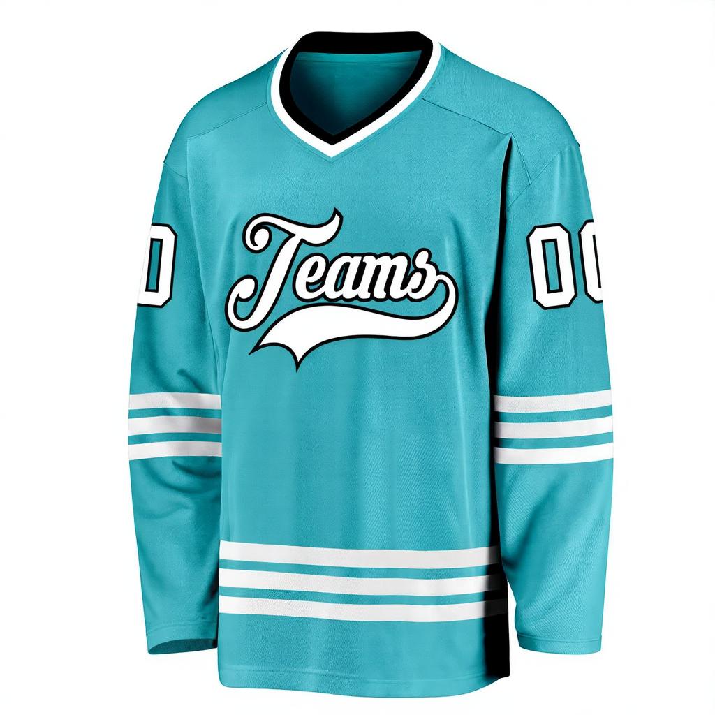 Custom Aqua & White/Navy Hockey Jersey