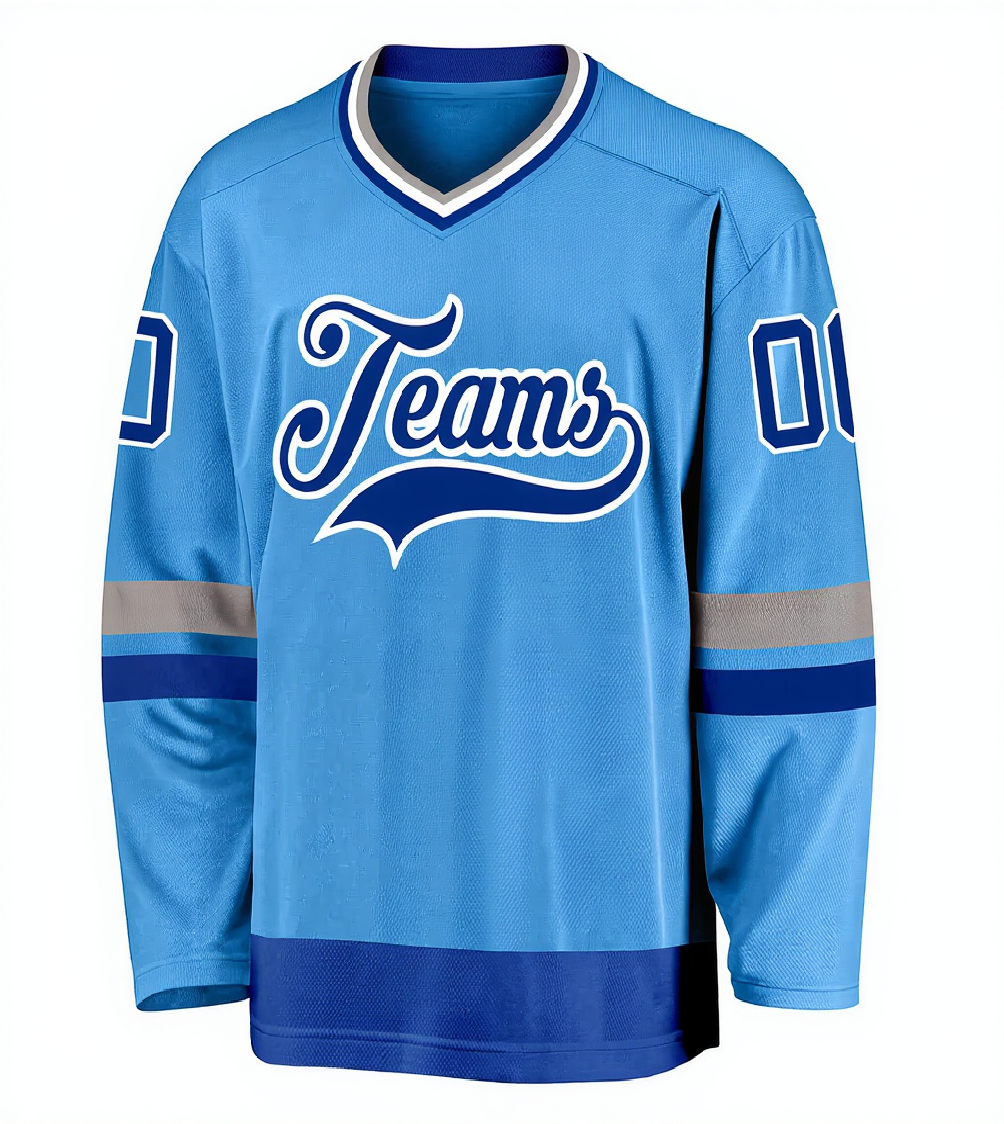 Custom Sky Blue & Royal/White Hockey Jersey
