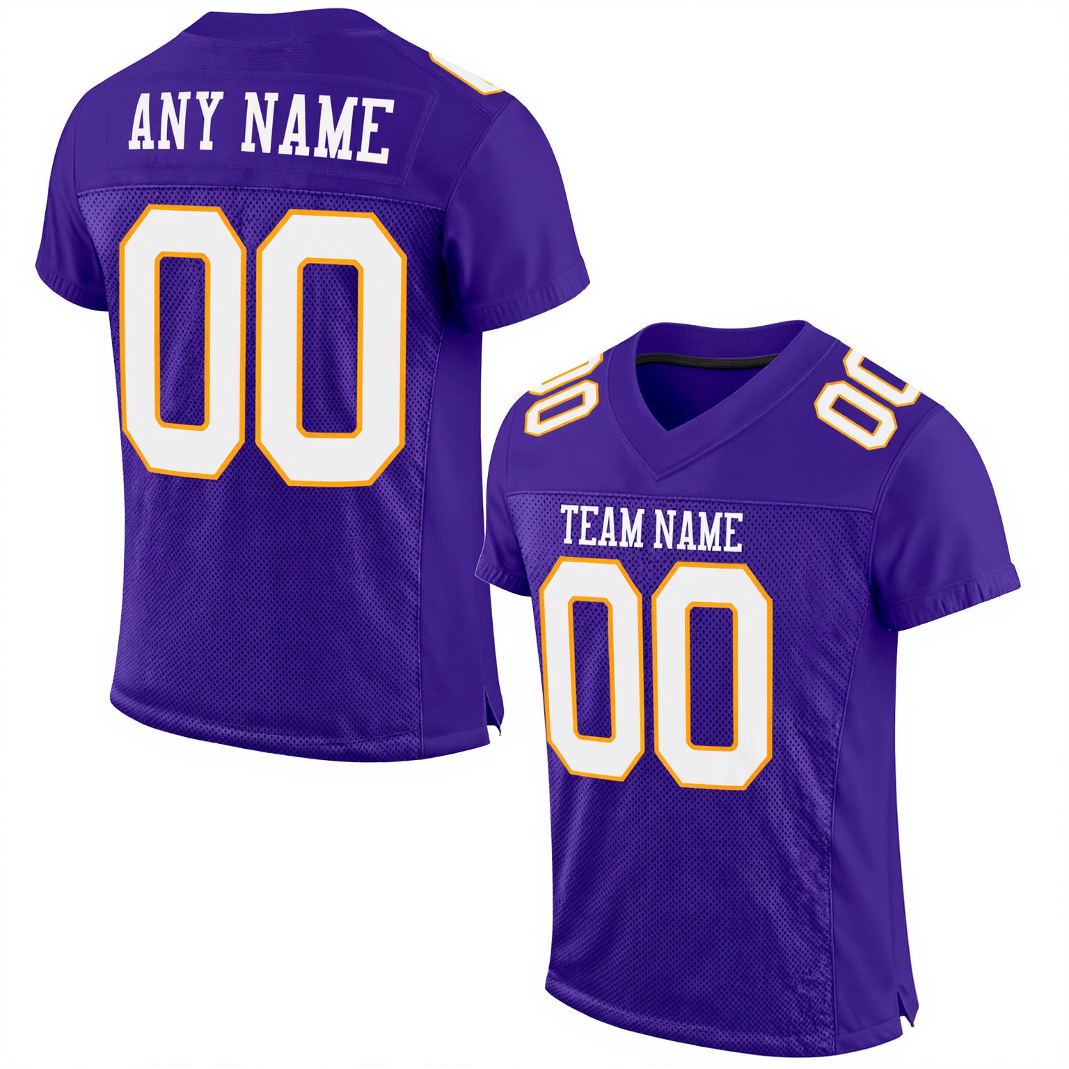 Custom Purple & White/Gold Football Jersey