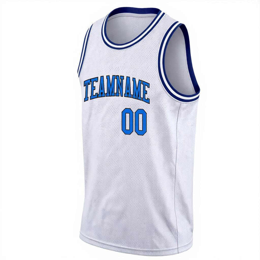 Custom White & Blue/Black Basketball City Edition Jersey