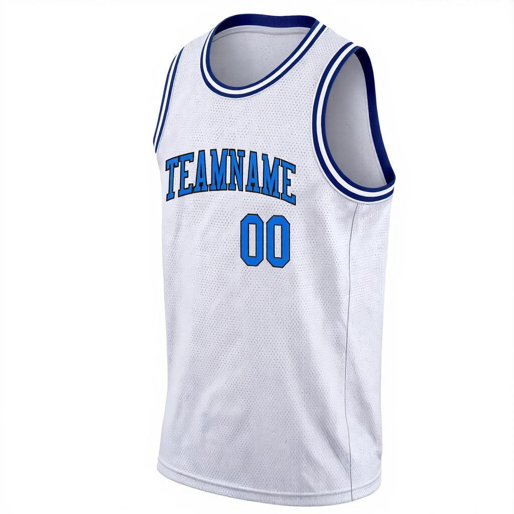 Custom White & Blue/Black Basketball City Edition Jersey