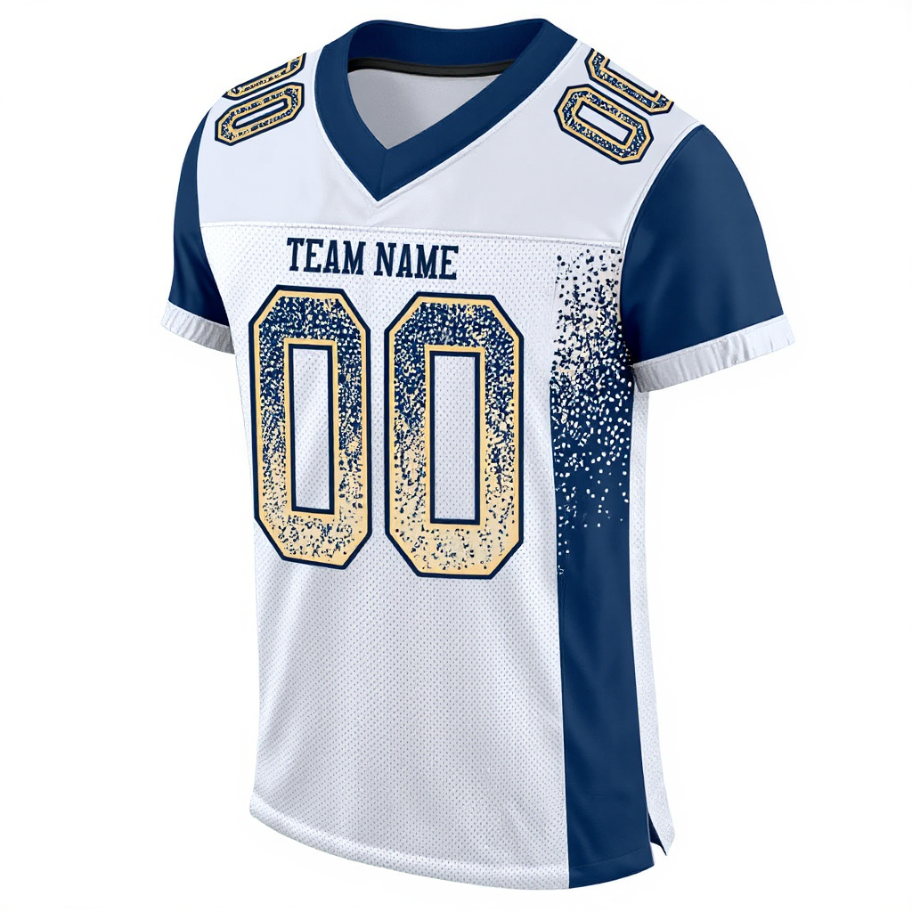 Custom White & Navy/Beige Drift Fashion Football Jersey