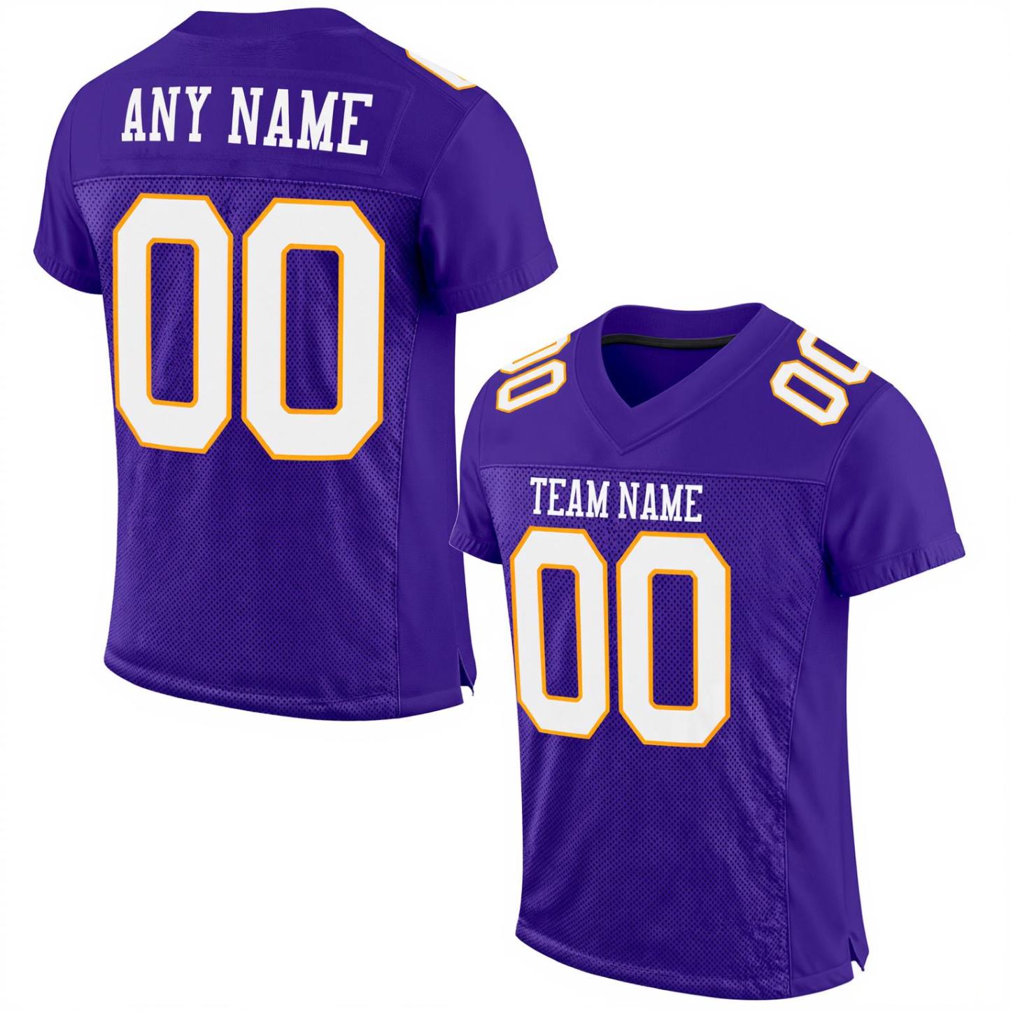 Custom Purple & White/Gold Football Jersey