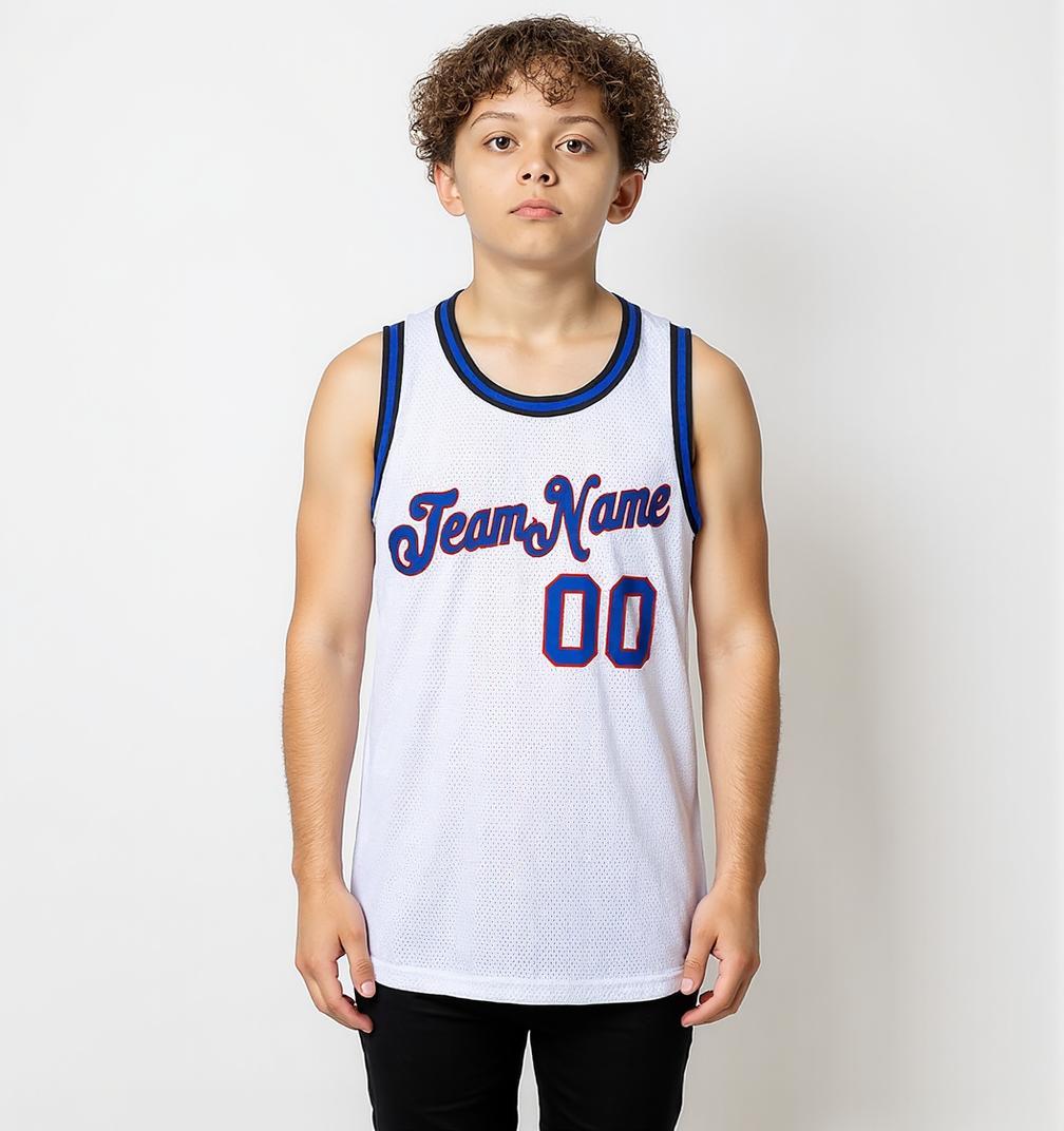 Custom White & Royal/Red Basketball City Edition Jersey