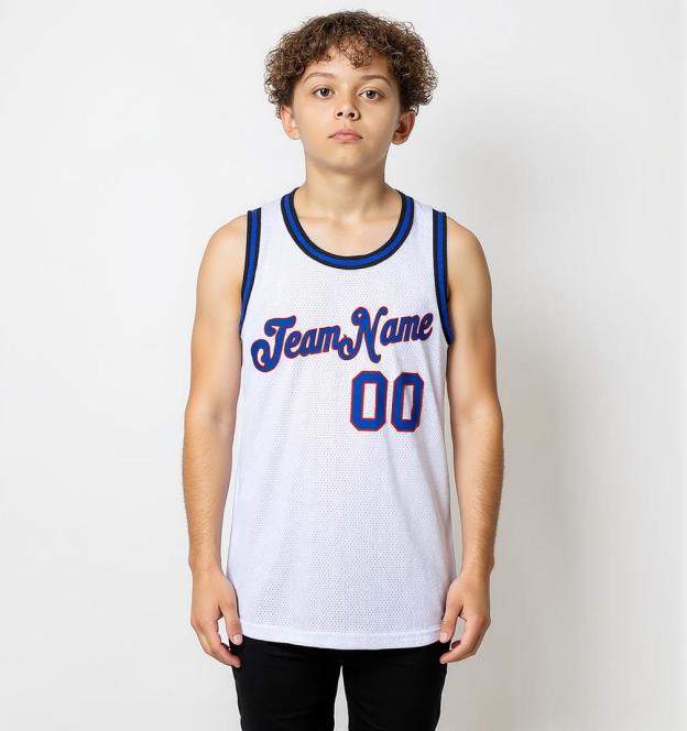 Custom White & Royal/Red Basketball City Edition Jersey