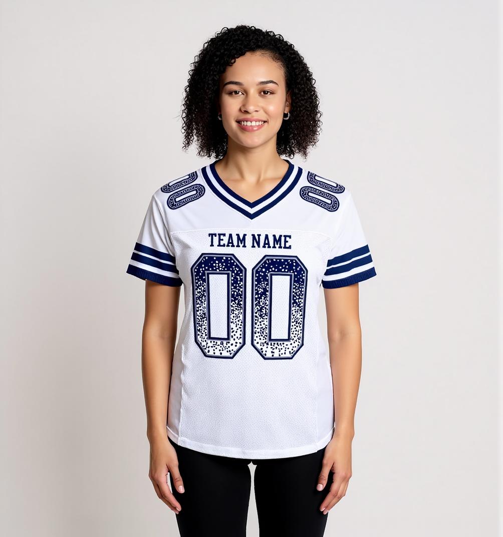 Custom White & Navy/White Drift Fashion Football Jersey