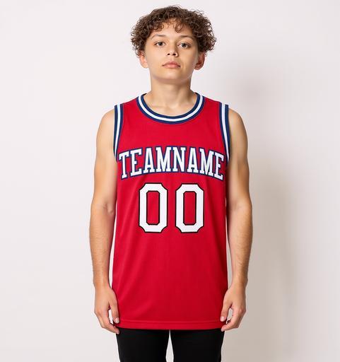 Custom Red & White/Navy Basketball City Edition Jersey