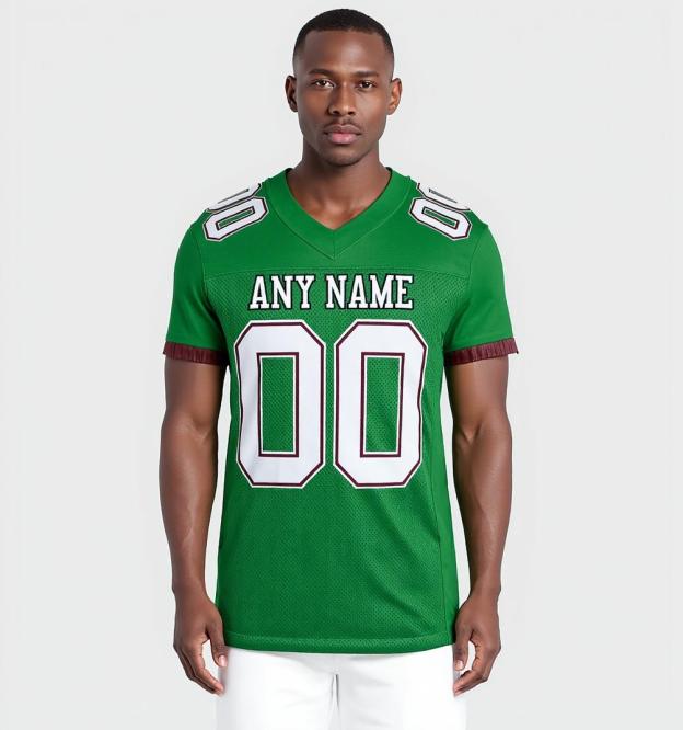 Custom Kelly Green & Grey/Burgundy Football Jersey