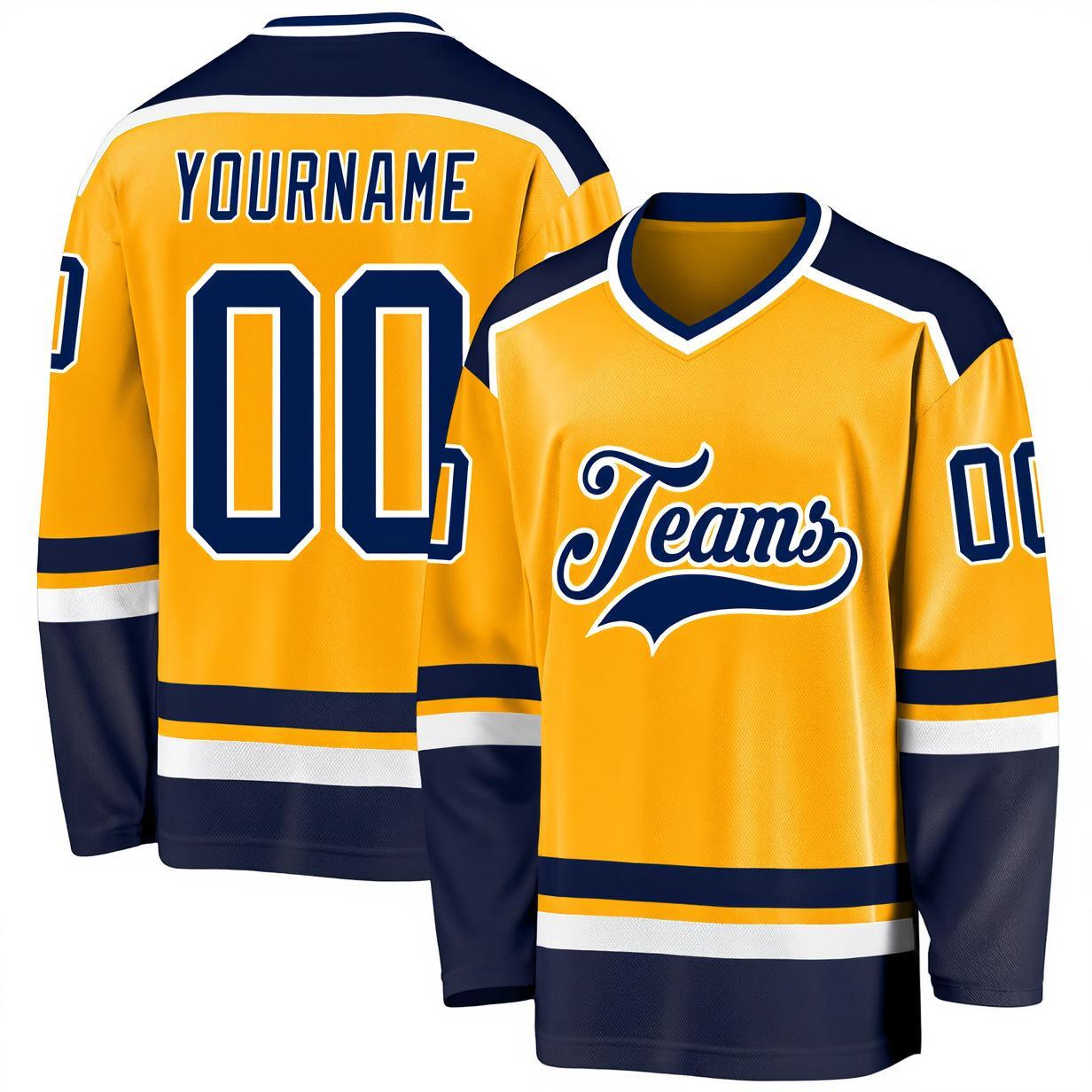 Custom Yellow & Royal/White Hockey Jersey