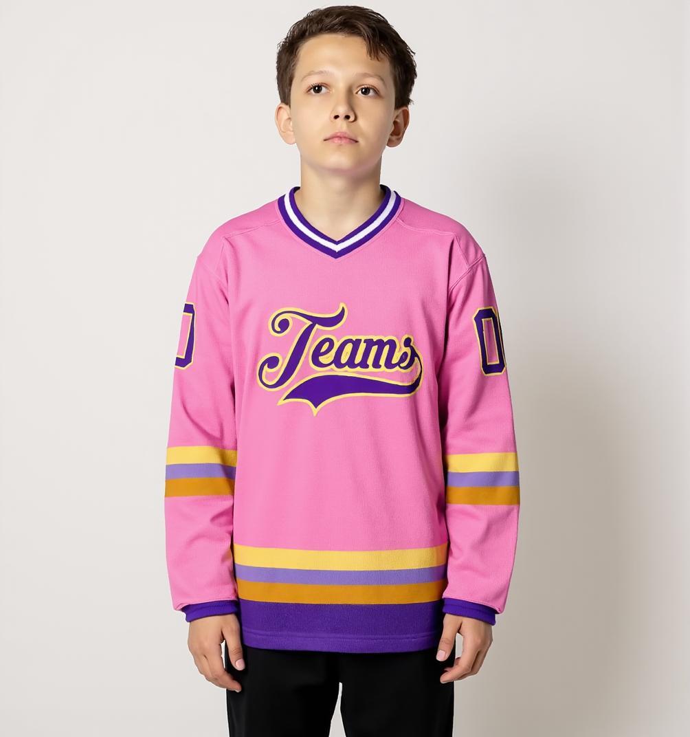 Custom Pink & Purple/Gold Hockey Jersey